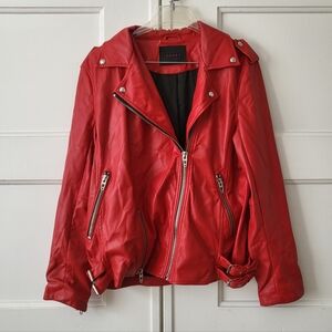 Blank NYC Cherry Red Faux Leather Moto Jacket Size Large *some damage*